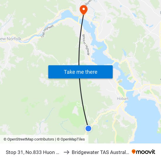Stop 31, No.833 Huon Rd to Bridgewater TAS Australia map