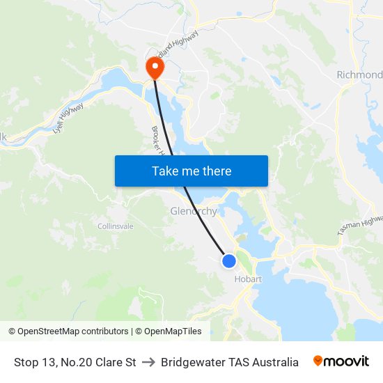 Stop 13, No.20 Clare St to Bridgewater TAS Australia map