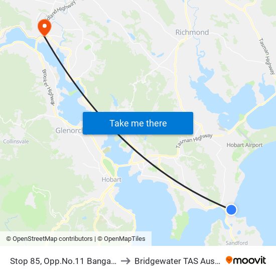 Stop 85, Opp.No.11 Bangalee St to Bridgewater TAS Australia map