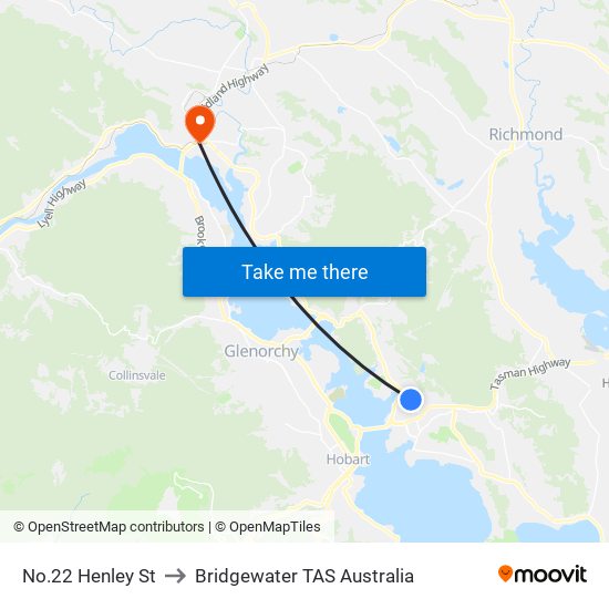 No.22 Henley St to Bridgewater TAS Australia map