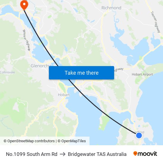 No.1099 South Arm Rd to Bridgewater TAS Australia map