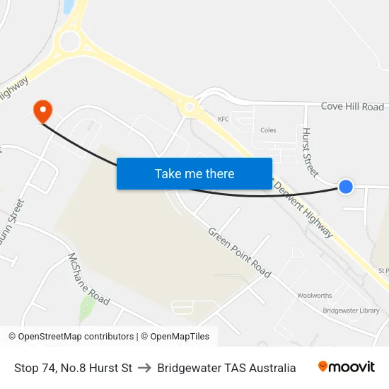 Stop 74, No.8 Hurst St to Bridgewater TAS Australia map