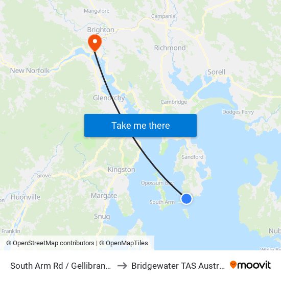 South Arm Rd / Gellibrand Dr to Bridgewater TAS Australia map