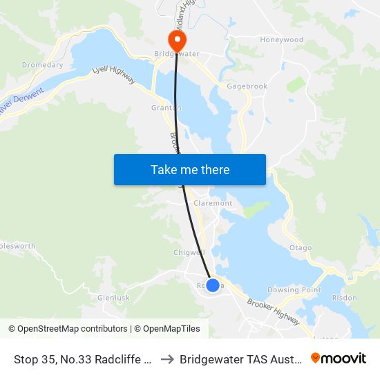 Stop 35, No.33 Radcliffe Cres to Bridgewater TAS Australia map