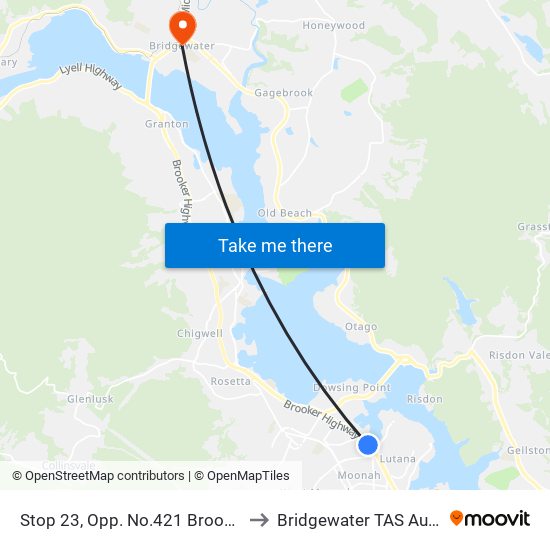 Stop 23, Opp. No.421 Brooker Hwy to Bridgewater TAS Australia map