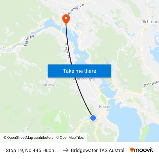 Stop 19, No.445 Huon Rd to Bridgewater TAS Australia map