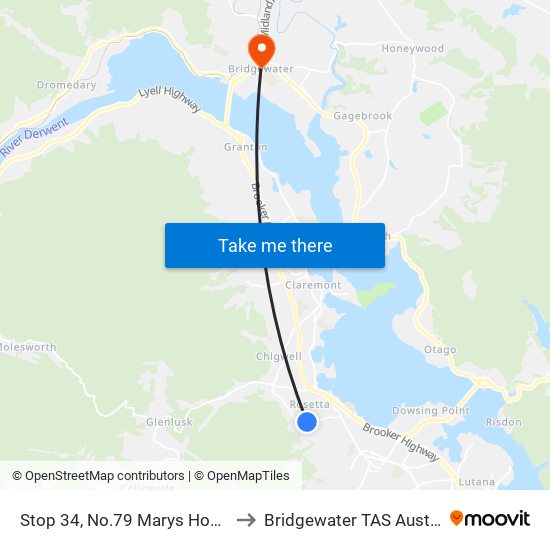 Stop 34, No.79 Marys Hope Rd to Bridgewater TAS Australia map