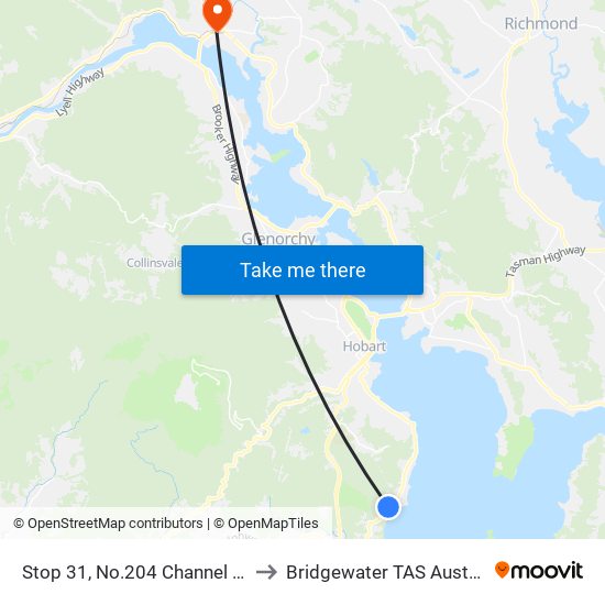 Stop 31, No.204 Channel Hwy to Bridgewater TAS Australia map