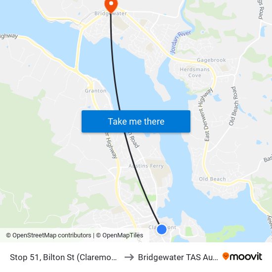 Stop 51, Bilton St (Claremont Plaza) to Bridgewater TAS Australia map