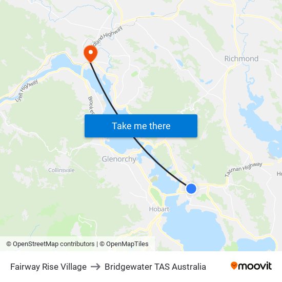 Fairway Rise Village to Bridgewater TAS Australia map