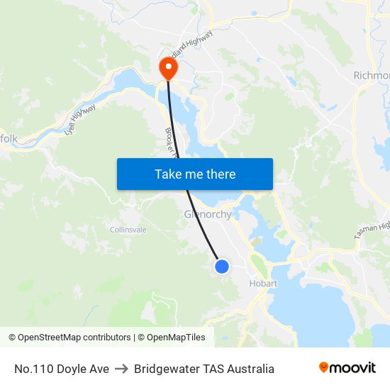 No.110 Doyle Ave to Bridgewater TAS Australia map