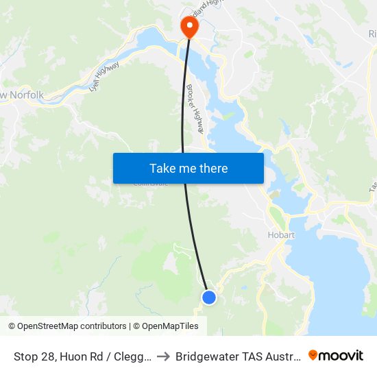 Stop 28, Huon Rd / Clegg Rd to Bridgewater TAS Australia map