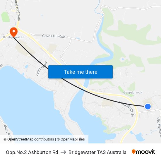 Opp.No.2 Ashburton Rd to Bridgewater TAS Australia map