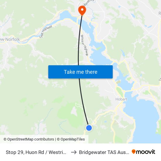 Stop 29, Huon Rd / Westringa Rd to Bridgewater TAS Australia map