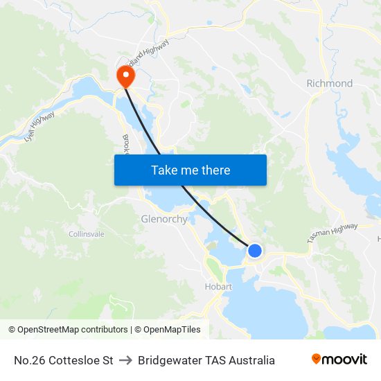 No.26 Cottesloe St to Bridgewater TAS Australia map