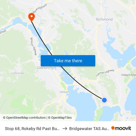 Stop 68, Rokeby Rd Past Burtonia St to Bridgewater TAS Australia map