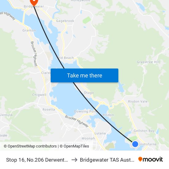 Stop 16, No.206 Derwent Ave to Bridgewater TAS Australia map