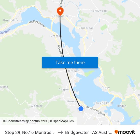 Stop 29, No.16 Montrose Rd to Bridgewater TAS Australia map