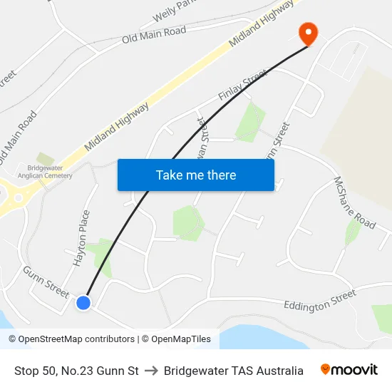 Stop 50, No.23 Gunn St to Bridgewater TAS Australia map