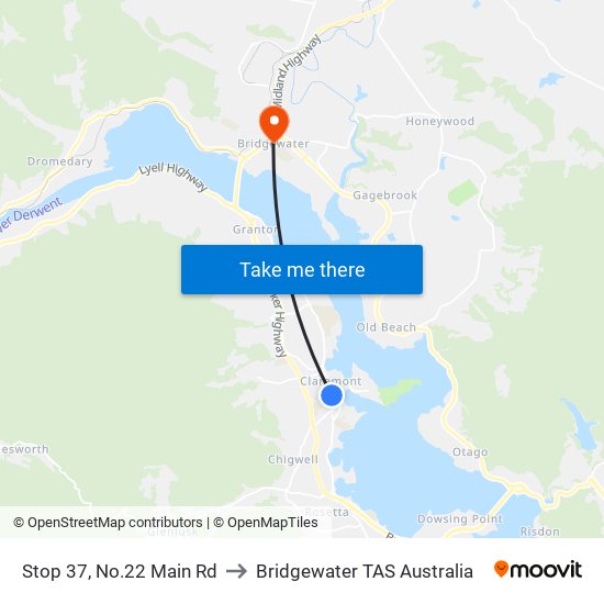 Stop 37, No.22 Main Rd to Bridgewater TAS Australia map