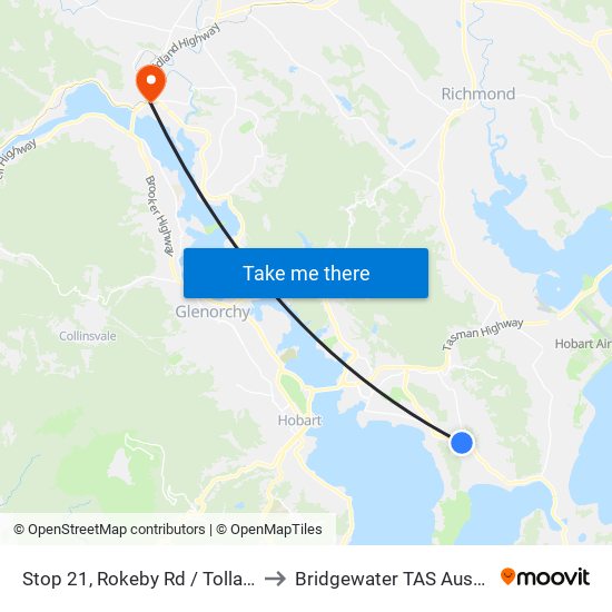 Stop 21, Rokeby Rd / Tollard Dr to Bridgewater TAS Australia map