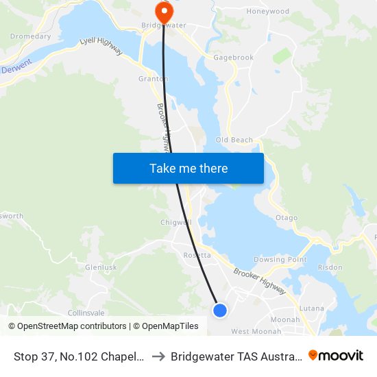 Stop 37, No.102 Chapel St to Bridgewater TAS Australia map