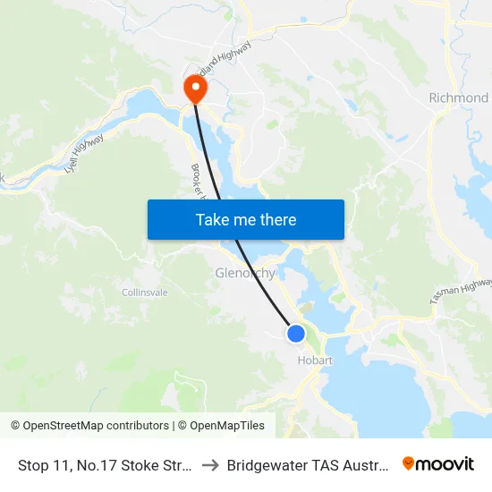 Stop 11, No.17 Stoke Street to Bridgewater TAS Australia map