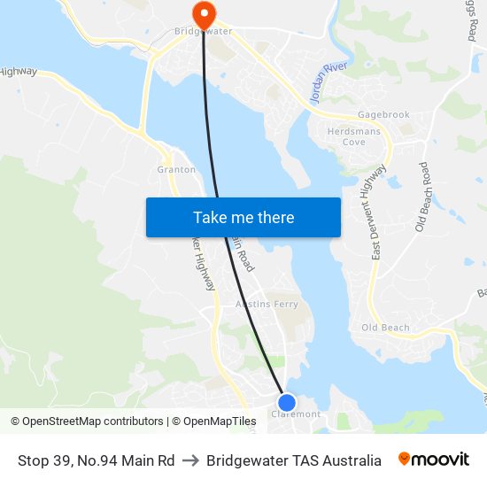 Stop 39, No.94 Main Rd to Bridgewater TAS Australia map