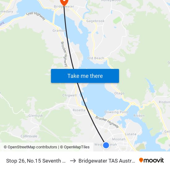 Stop 26, No.15 Seventh Ave to Bridgewater TAS Australia map