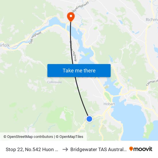 Stop 22, No.542 Huon Rd to Bridgewater TAS Australia map