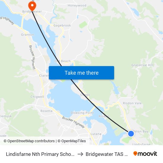 Lindisfarne Nth Primary School Grounds to Bridgewater TAS Australia map