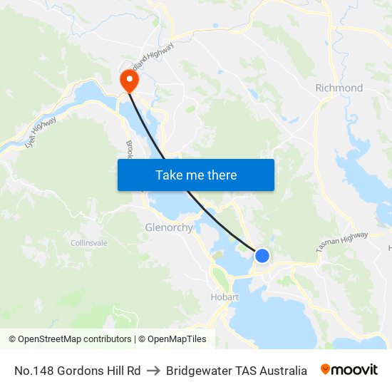 No.148 Gordons Hill Rd to Bridgewater TAS Australia map