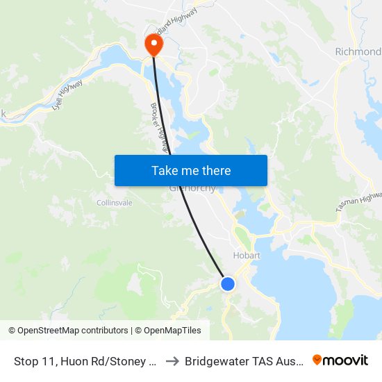 Stop 11, Huon Rd/Stoney Steps to Bridgewater TAS Australia map