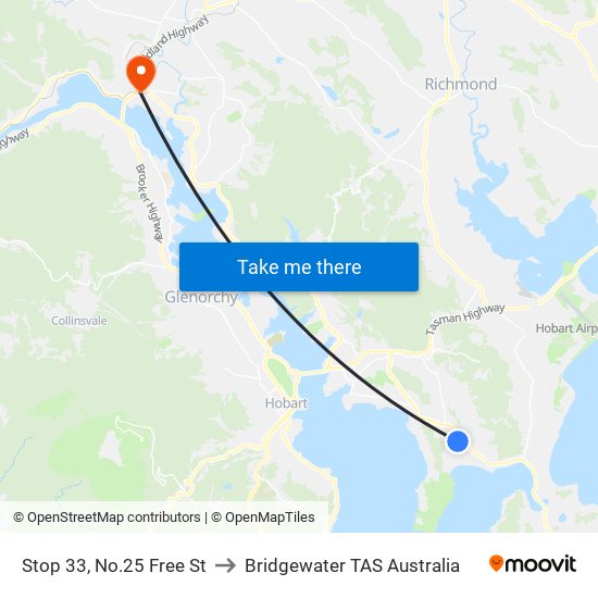 Stop 33, No.25 Free St to Bridgewater TAS Australia map