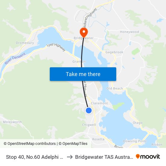 Stop 40, No.60 Adelphi Rd to Bridgewater TAS Australia map