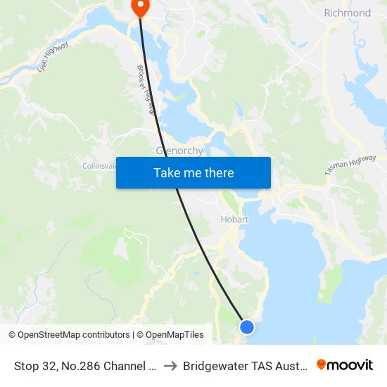 Stop 32, No.286 Channel Hwy to Bridgewater TAS Australia map