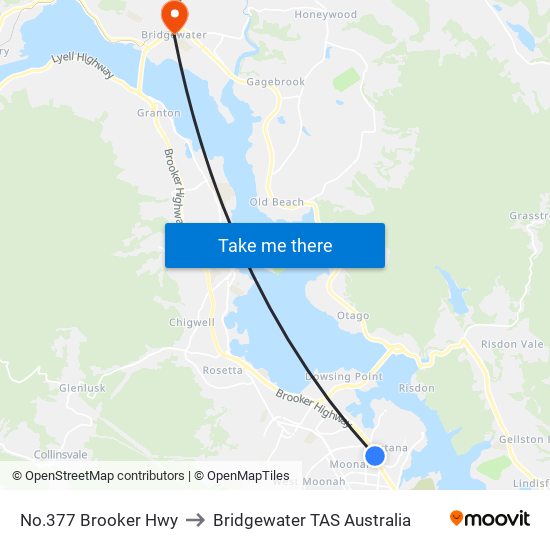 No.377 Brooker Hwy to Bridgewater TAS Australia map