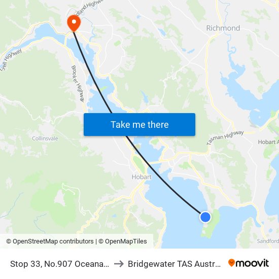 Stop 33, No.907 Oceana Dr to Bridgewater TAS Australia map