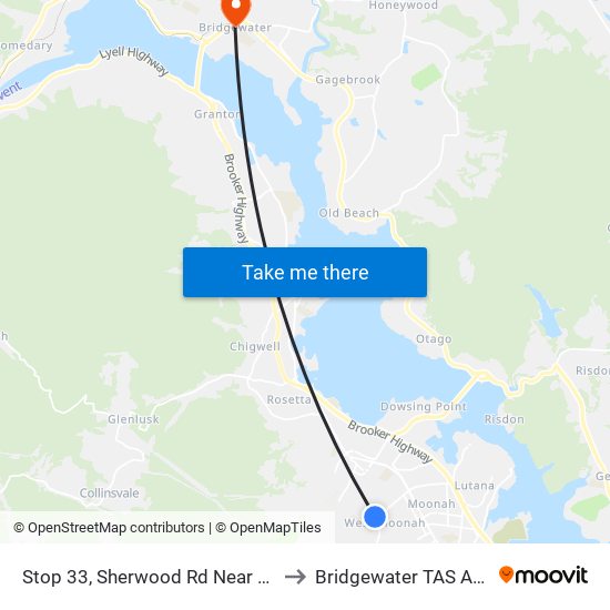 Stop 33, Sherwood Rd Near Tenth Ave to Bridgewater TAS Australia map