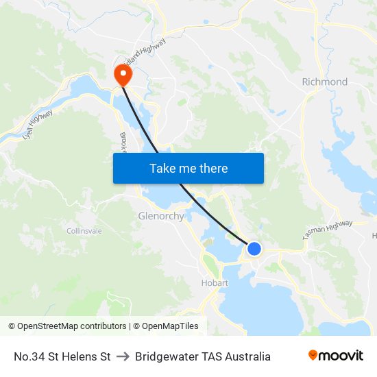 No.34 St Helens St to Bridgewater TAS Australia map