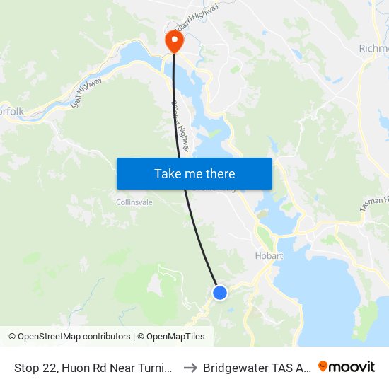 Stop 22, Huon Rd Near Turnip Fields Rd to Bridgewater TAS Australia map