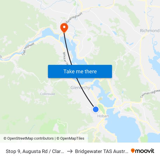 Stop 9, Augusta Rd / Clare St to Bridgewater TAS Australia map