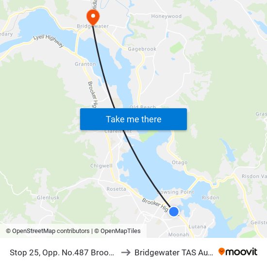 Stop 25, Opp. No.487 Brooker Hwy to Bridgewater TAS Australia map