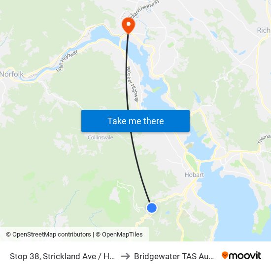 Stop 38, Strickland Ave / Huon Rd to Bridgewater TAS Australia map