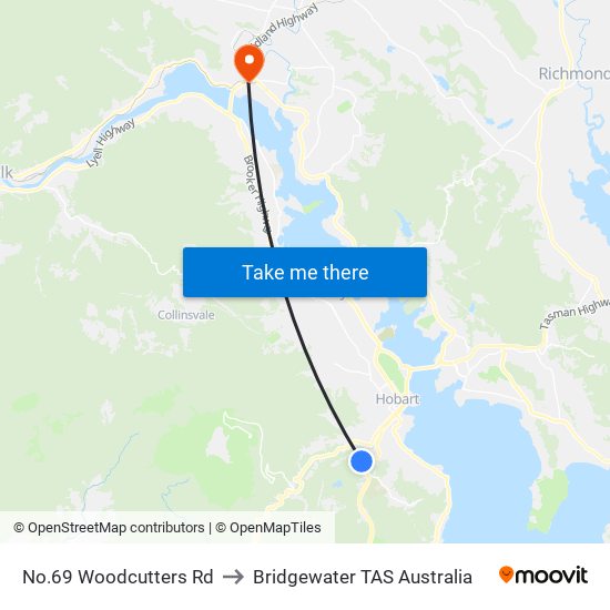 No.69 Woodcutters Rd to Bridgewater TAS Australia map