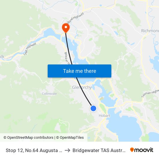 Stop 12, No.64 Augusta Rd to Bridgewater TAS Australia map