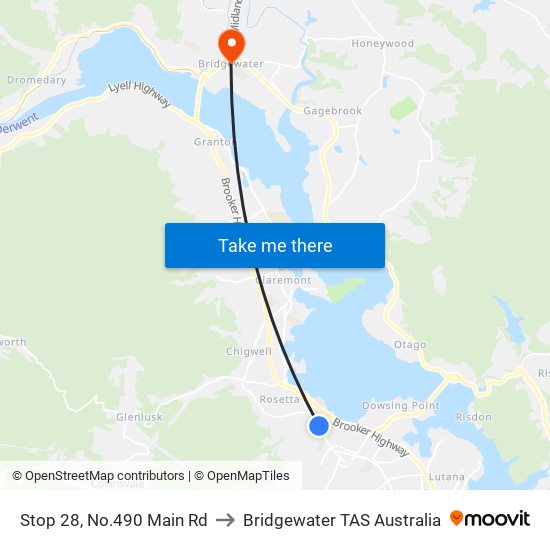 Stop 28, No.490 Main Rd to Bridgewater TAS Australia map