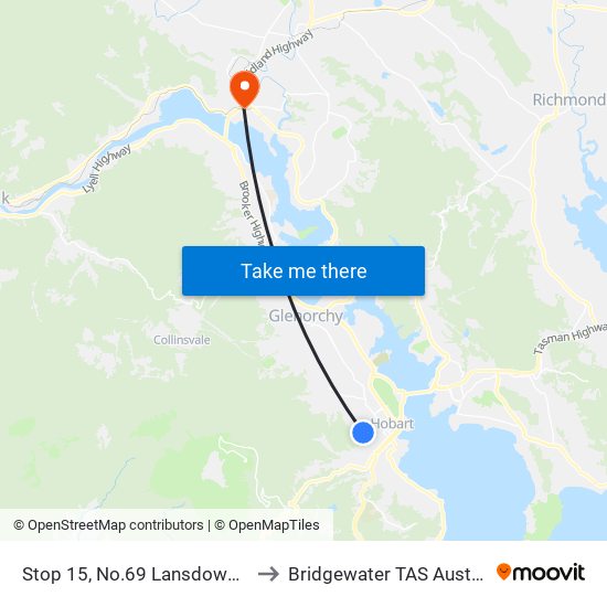 Stop 15, No.69 Lansdowne Cr to Bridgewater TAS Australia map