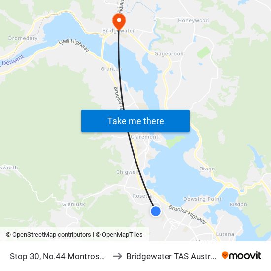 Stop 30, No.44 Montrose Rd to Bridgewater TAS Australia map