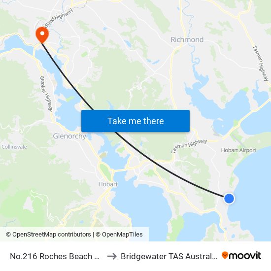 No.216 Roches Beach Rd to Bridgewater TAS Australia map